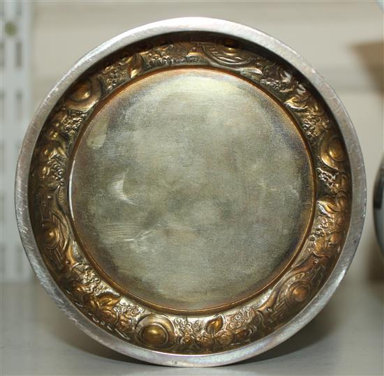 An Elizabethan style tiger ware jug, George V silver mounts, 9.75in.